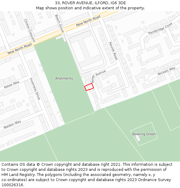 33, ROVER AVENUE, ILFORD, IG6 3DE: Location map and indicative extent of plot