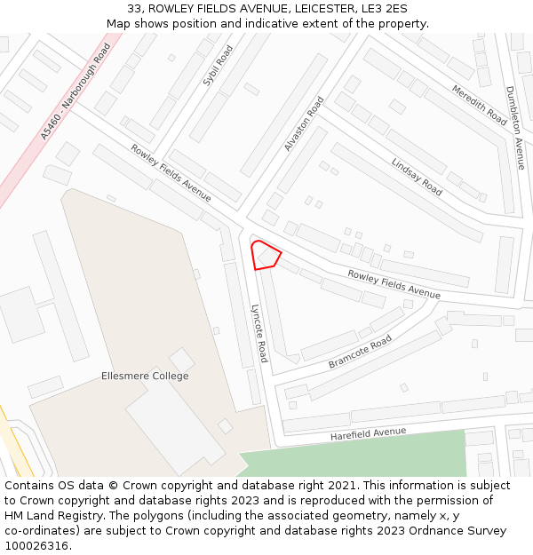 33, ROWLEY FIELDS AVENUE, LEICESTER, LE3 2ES: Location map and indicative extent of plot