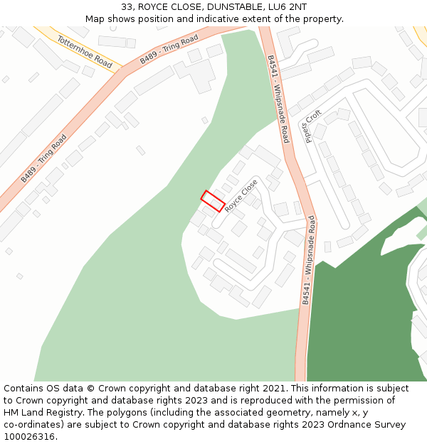 33, ROYCE CLOSE, DUNSTABLE, LU6 2NT: Location map and indicative extent of plot