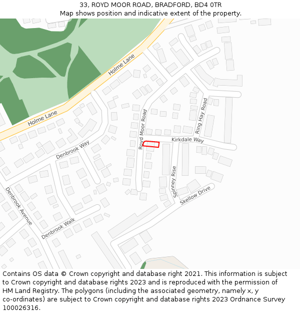 33, ROYD MOOR ROAD, BRADFORD, BD4 0TR: Location map and indicative extent of plot