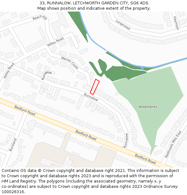 33, RUNNALOW, LETCHWORTH GARDEN CITY, SG6 4DS: Location map and indicative extent of plot