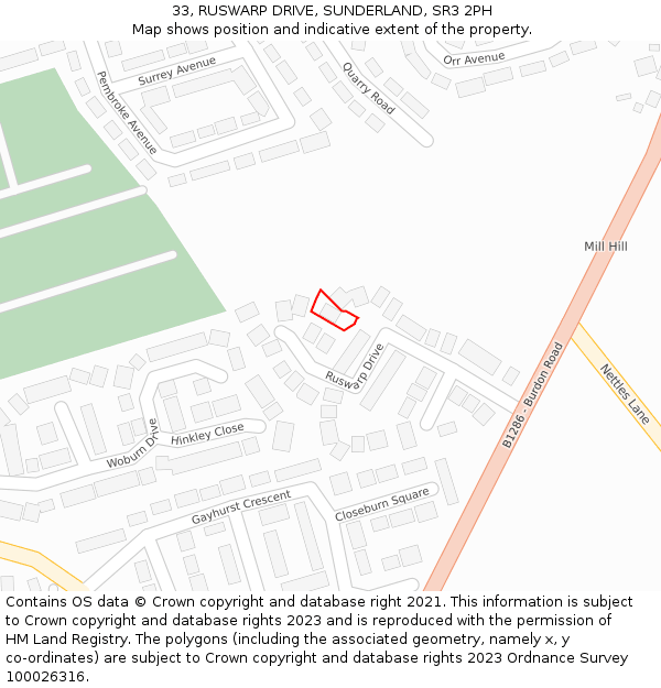 33, RUSWARP DRIVE, SUNDERLAND, SR3 2PH: Location map and indicative extent of plot