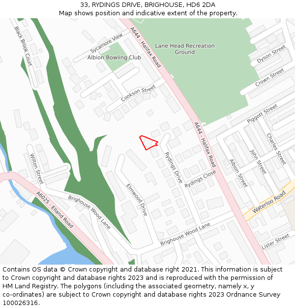 33, RYDINGS DRIVE, BRIGHOUSE, HD6 2DA: Location map and indicative extent of plot