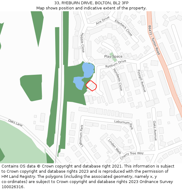 33, RYEBURN DRIVE, BOLTON, BL2 3FP: Location map and indicative extent of plot