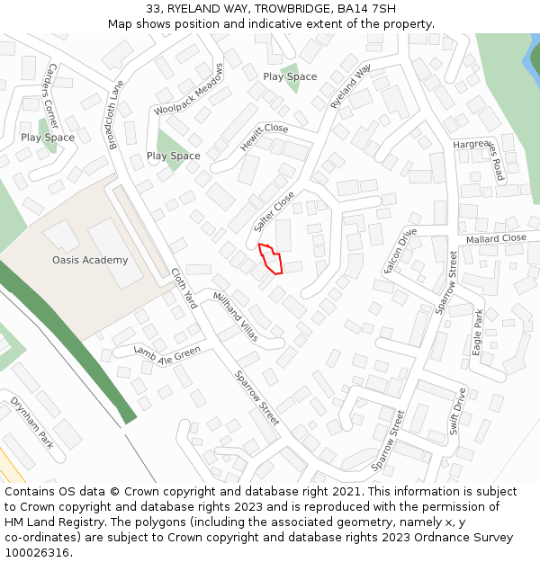 33, RYELAND WAY, TROWBRIDGE, BA14 7SH: Location map and indicative extent of plot