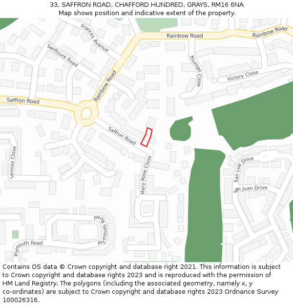 33, SAFFRON ROAD, CHAFFORD HUNDRED, GRAYS, RM16 6NA: Location map and indicative extent of plot