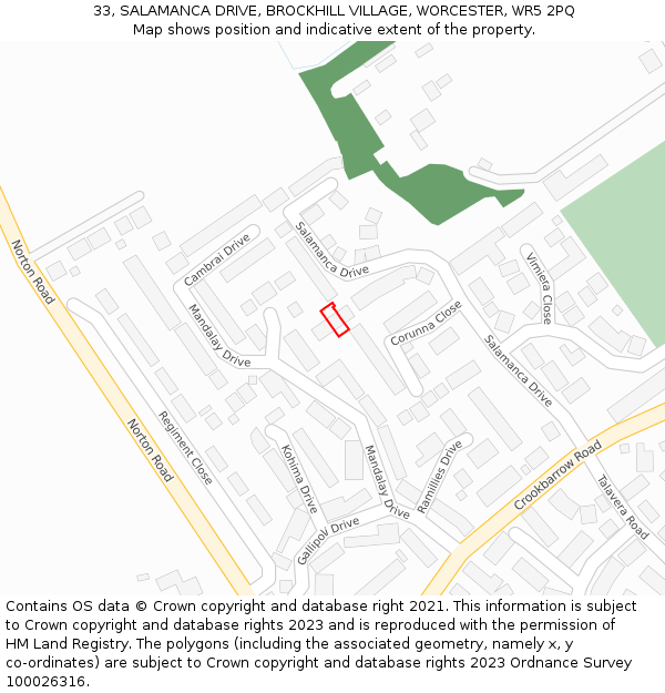 33, SALAMANCA DRIVE, BROCKHILL VILLAGE, WORCESTER, WR5 2PQ: Location map and indicative extent of plot