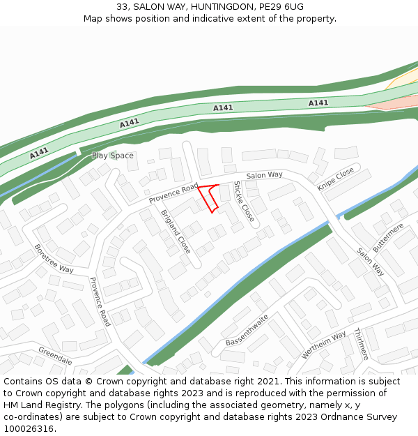 33, SALON WAY, HUNTINGDON, PE29 6UG: Location map and indicative extent of plot