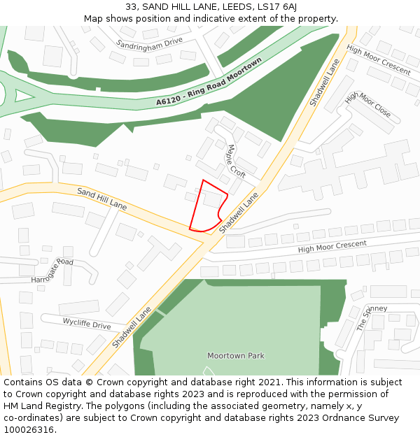 33, SAND HILL LANE, LEEDS, LS17 6AJ: Location map and indicative extent of plot