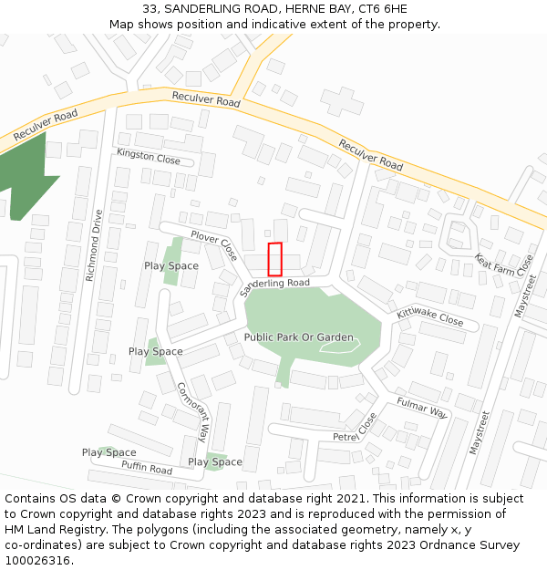 33, SANDERLING ROAD, HERNE BAY, CT6 6HE: Location map and indicative extent of plot