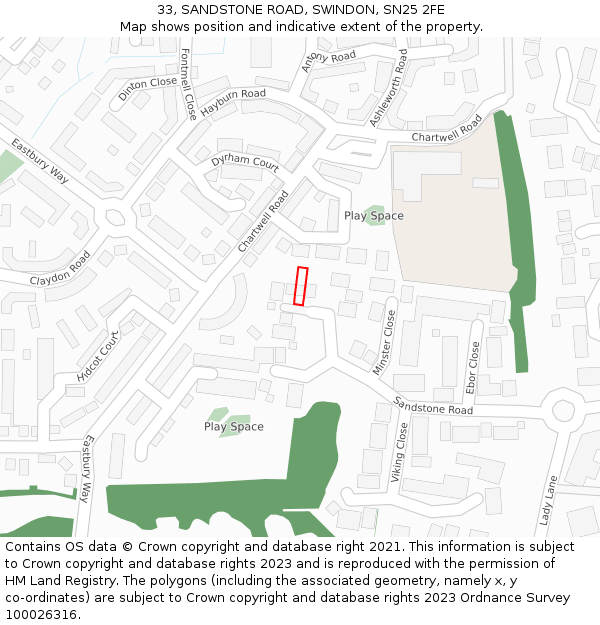 33, SANDSTONE ROAD, SWINDON, SN25 2FE: Location map and indicative extent of plot