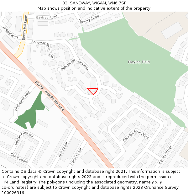 33, SANDWAY, WIGAN, WN6 7SF: Location map and indicative extent of plot