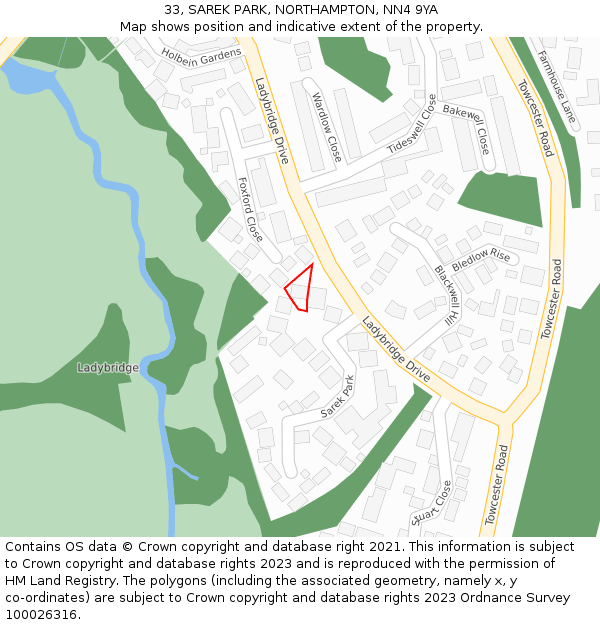 33, SAREK PARK, NORTHAMPTON, NN4 9YA: Location map and indicative extent of plot