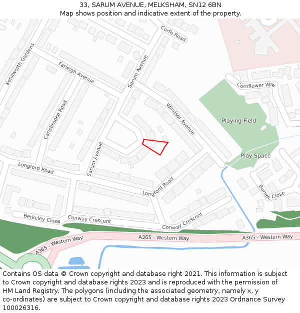 33, SARUM AVENUE, MELKSHAM, SN12 6BN: Location map and indicative extent of plot