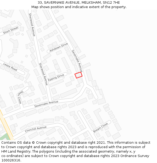 33, SAVERNAKE AVENUE, MELKSHAM, SN12 7HE: Location map and indicative extent of plot