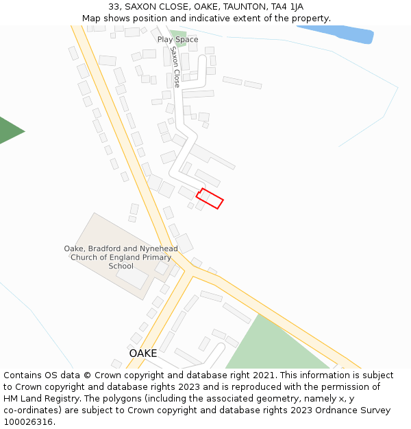 33, SAXON CLOSE, OAKE, TAUNTON, TA4 1JA: Location map and indicative extent of plot