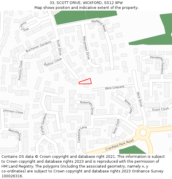 33, SCOTT DRIVE, WICKFORD, SS12 9PW: Location map and indicative extent of plot