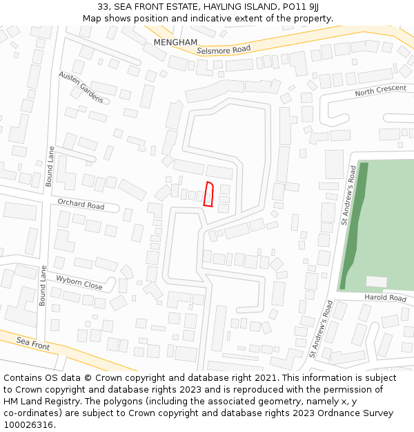 33, SEA FRONT ESTATE, HAYLING ISLAND, PO11 9JJ: Location map and indicative extent of plot