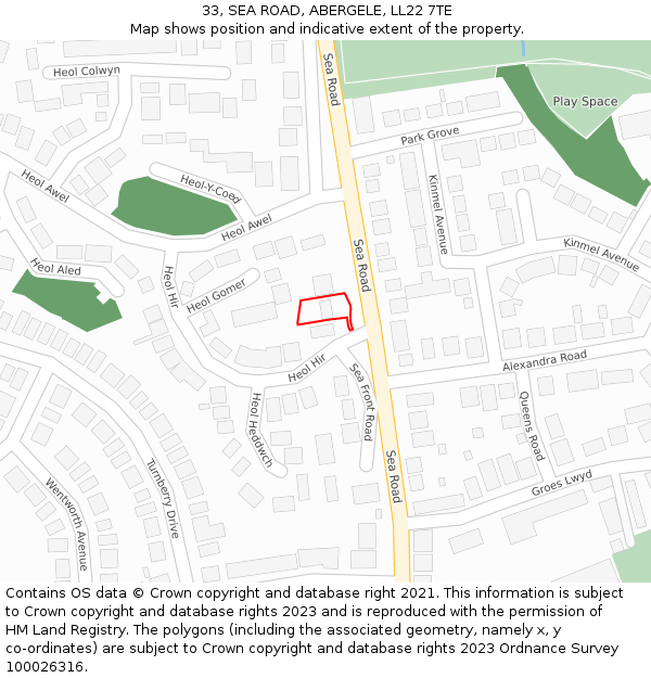 33, SEA ROAD, ABERGELE, LL22 7TE: Location map and indicative extent of plot