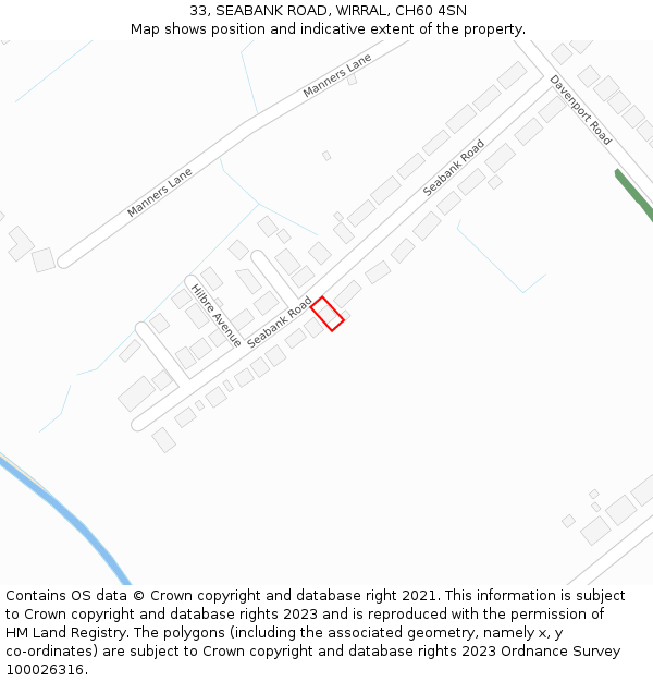 33, SEABANK ROAD, WIRRAL, CH60 4SN: Location map and indicative extent of plot