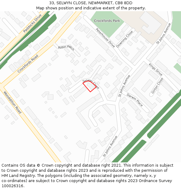 33, SELWYN CLOSE, NEWMARKET, CB8 8DD: Location map and indicative extent of plot