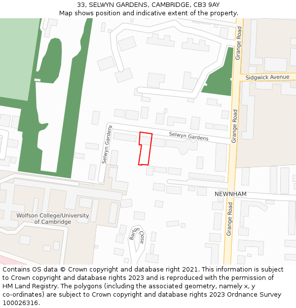 33, SELWYN GARDENS, CAMBRIDGE, CB3 9AY: Location map and indicative extent of plot