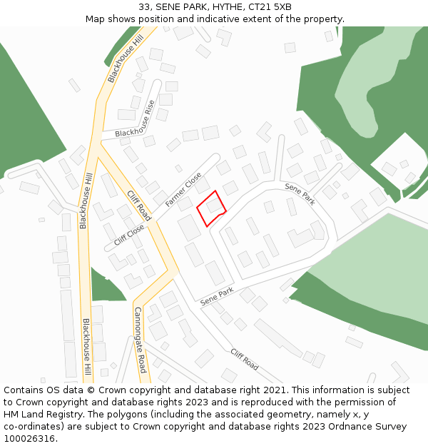 33, SENE PARK, HYTHE, CT21 5XB: Location map and indicative extent of plot