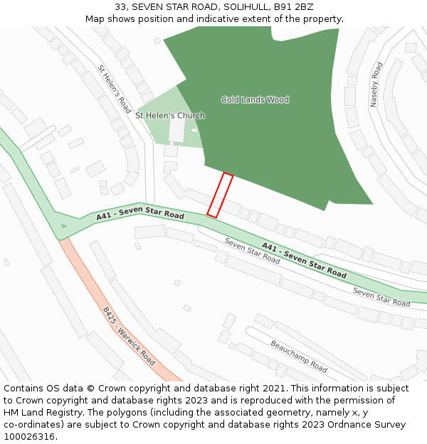 33, SEVEN STAR ROAD, SOLIHULL, B91 2BZ: Location map and indicative extent of plot