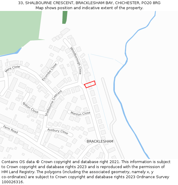 33, SHALBOURNE CRESCENT, BRACKLESHAM BAY, CHICHESTER, PO20 8RG: Location map and indicative extent of plot