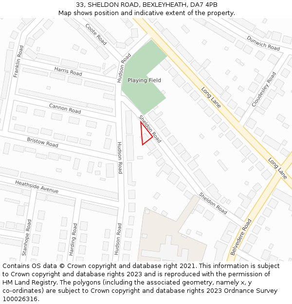 33, SHELDON ROAD, BEXLEYHEATH, DA7 4PB: Location map and indicative extent of plot