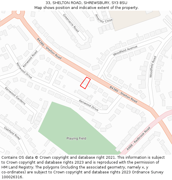 33, SHELTON ROAD, SHREWSBURY, SY3 8SU: Location map and indicative extent of plot