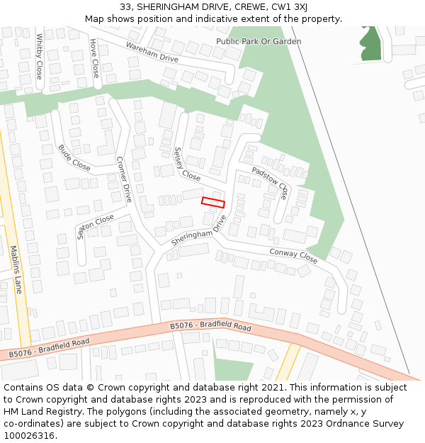 33, SHERINGHAM DRIVE, CREWE, CW1 3XJ: Location map and indicative extent of plot