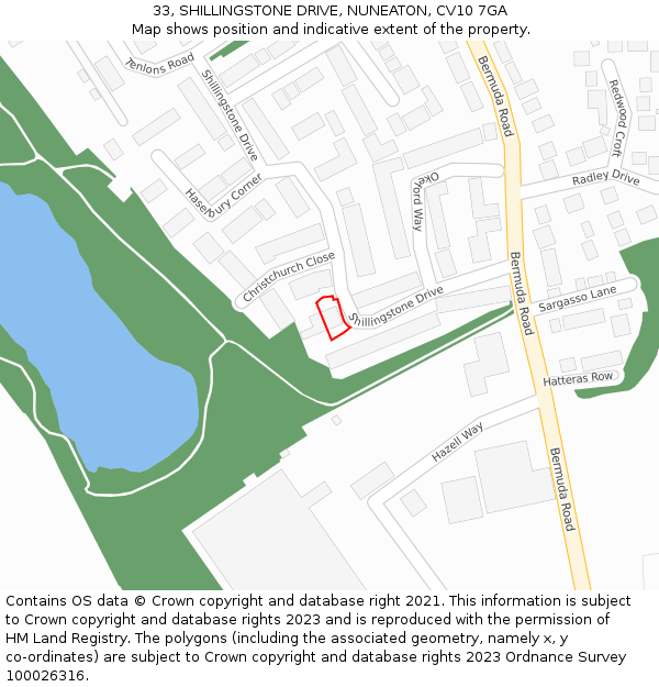 33, SHILLINGSTONE DRIVE, NUNEATON, CV10 7GA: Location map and indicative extent of plot