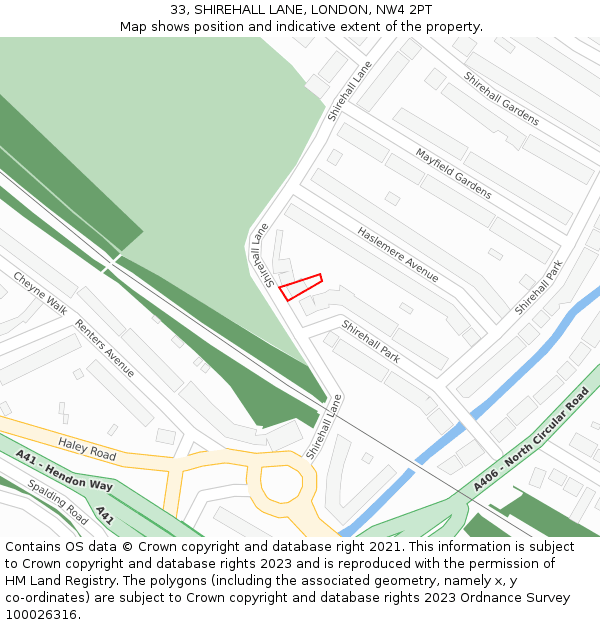 33, SHIREHALL LANE, LONDON, NW4 2PT: Location map and indicative extent of plot
