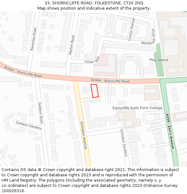 33, SHORNCLIFFE ROAD, FOLKESTONE, CT20 2NQ: Location map and indicative extent of plot