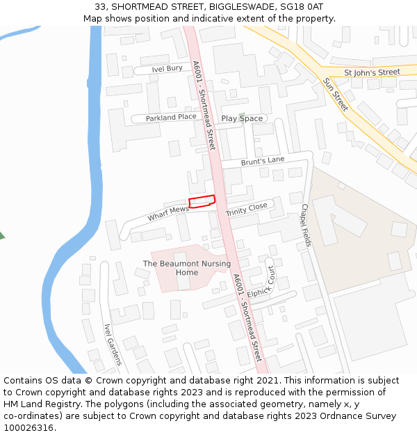 33, SHORTMEAD STREET, BIGGLESWADE, SG18 0AT: Location map and indicative extent of plot