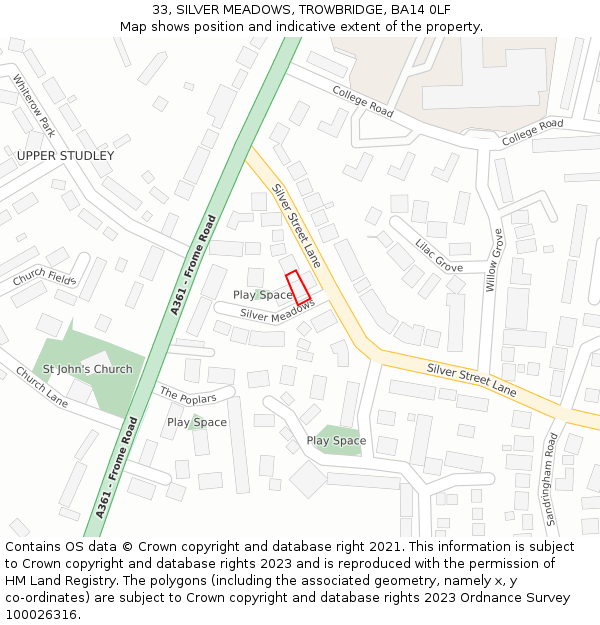 33, SILVER MEADOWS, TROWBRIDGE, BA14 0LF: Location map and indicative extent of plot