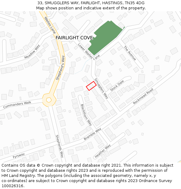 33, SMUGGLERS WAY, FAIRLIGHT, HASTINGS, TN35 4DG: Location map and indicative extent of plot