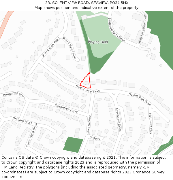 33, SOLENT VIEW ROAD, SEAVIEW, PO34 5HX: Location map and indicative extent of plot