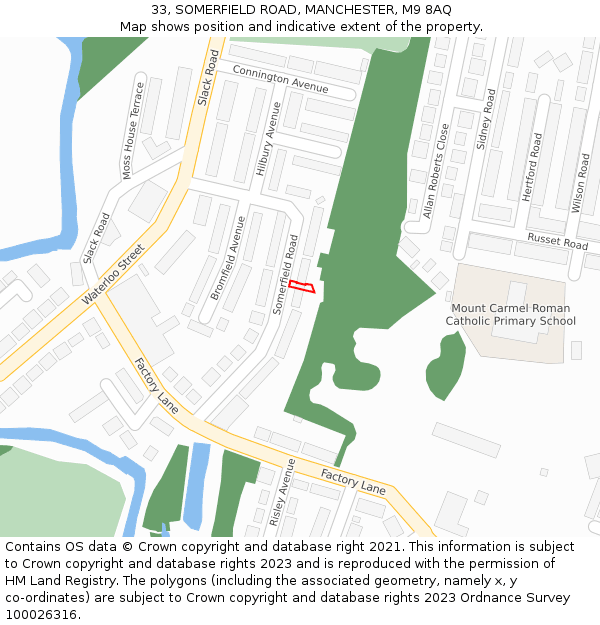 33, SOMERFIELD ROAD, MANCHESTER, M9 8AQ: Location map and indicative extent of plot