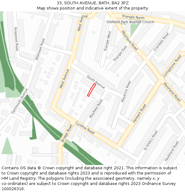 33, SOUTH AVENUE, BATH, BA2 3PZ: Location map and indicative extent of plot