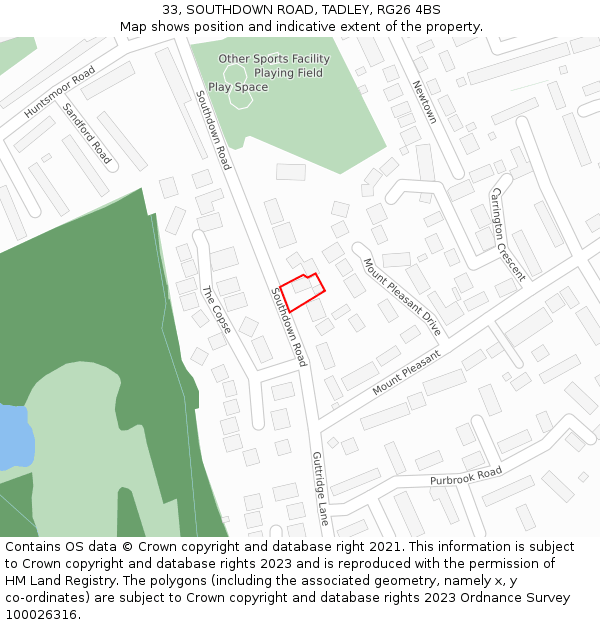 33, SOUTHDOWN ROAD, TADLEY, RG26 4BS: Location map and indicative extent of plot