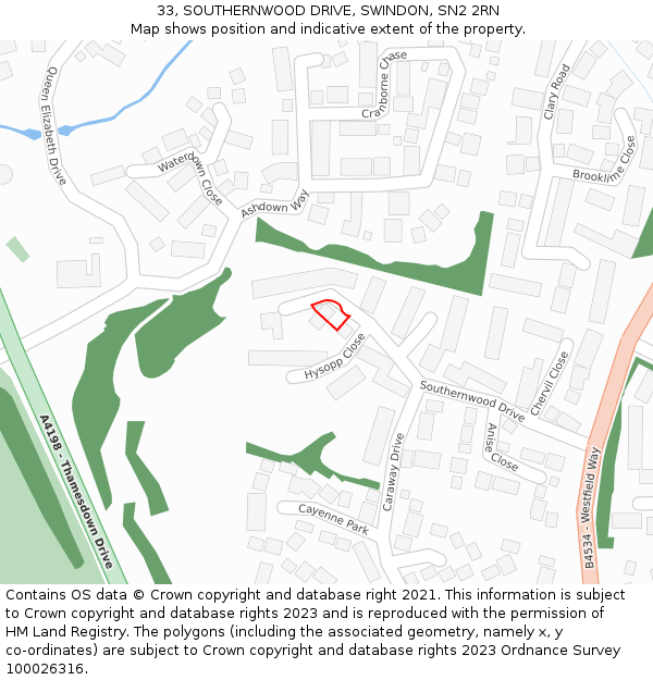 33, SOUTHERNWOOD DRIVE, SWINDON, SN2 2RN: Location map and indicative extent of plot