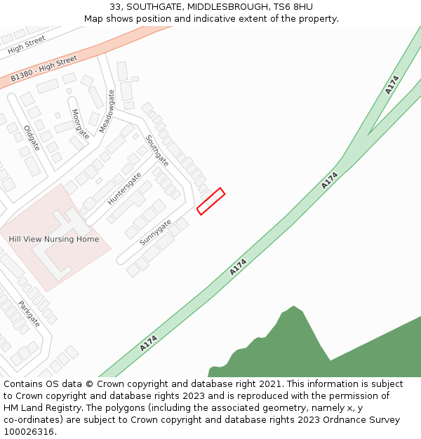 33, SOUTHGATE, MIDDLESBROUGH, TS6 8HU: Location map and indicative extent of plot