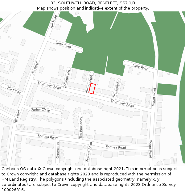 33, SOUTHWELL ROAD, BENFLEET, SS7 1JB: Location map and indicative extent of plot