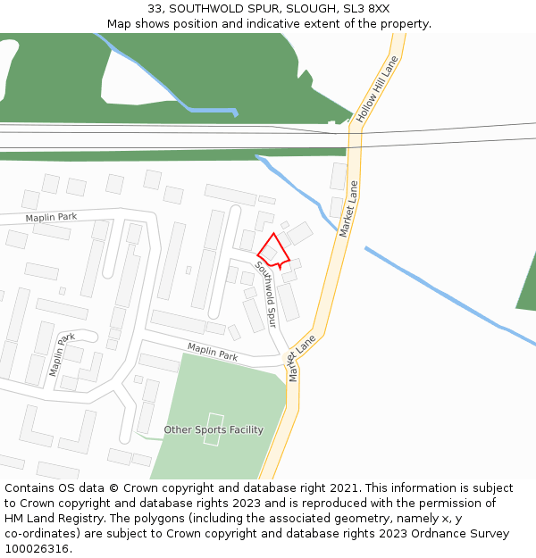 33, SOUTHWOLD SPUR, SLOUGH, SL3 8XX: Location map and indicative extent of plot