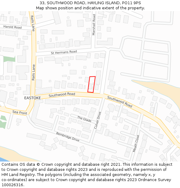 33, SOUTHWOOD ROAD, HAYLING ISLAND, PO11 9PS: Location map and indicative extent of plot