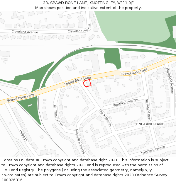 33, SPAWD BONE LANE, KNOTTINGLEY, WF11 0JF: Location map and indicative extent of plot