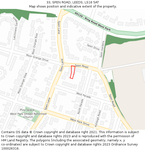 33, SPEN ROAD, LEEDS, LS16 5AT: Location map and indicative extent of plot