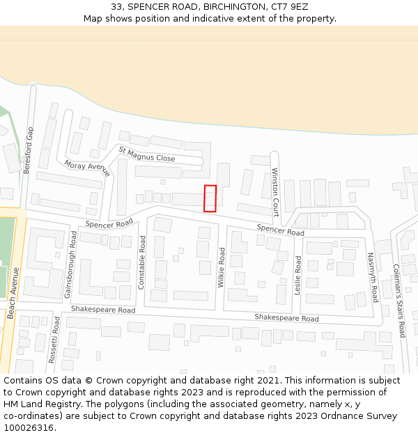 33, SPENCER ROAD, BIRCHINGTON, CT7 9EZ: Location map and indicative extent of plot